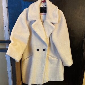 Lucky Brand Cream Teddy Coat with Double-Breasted Buttons